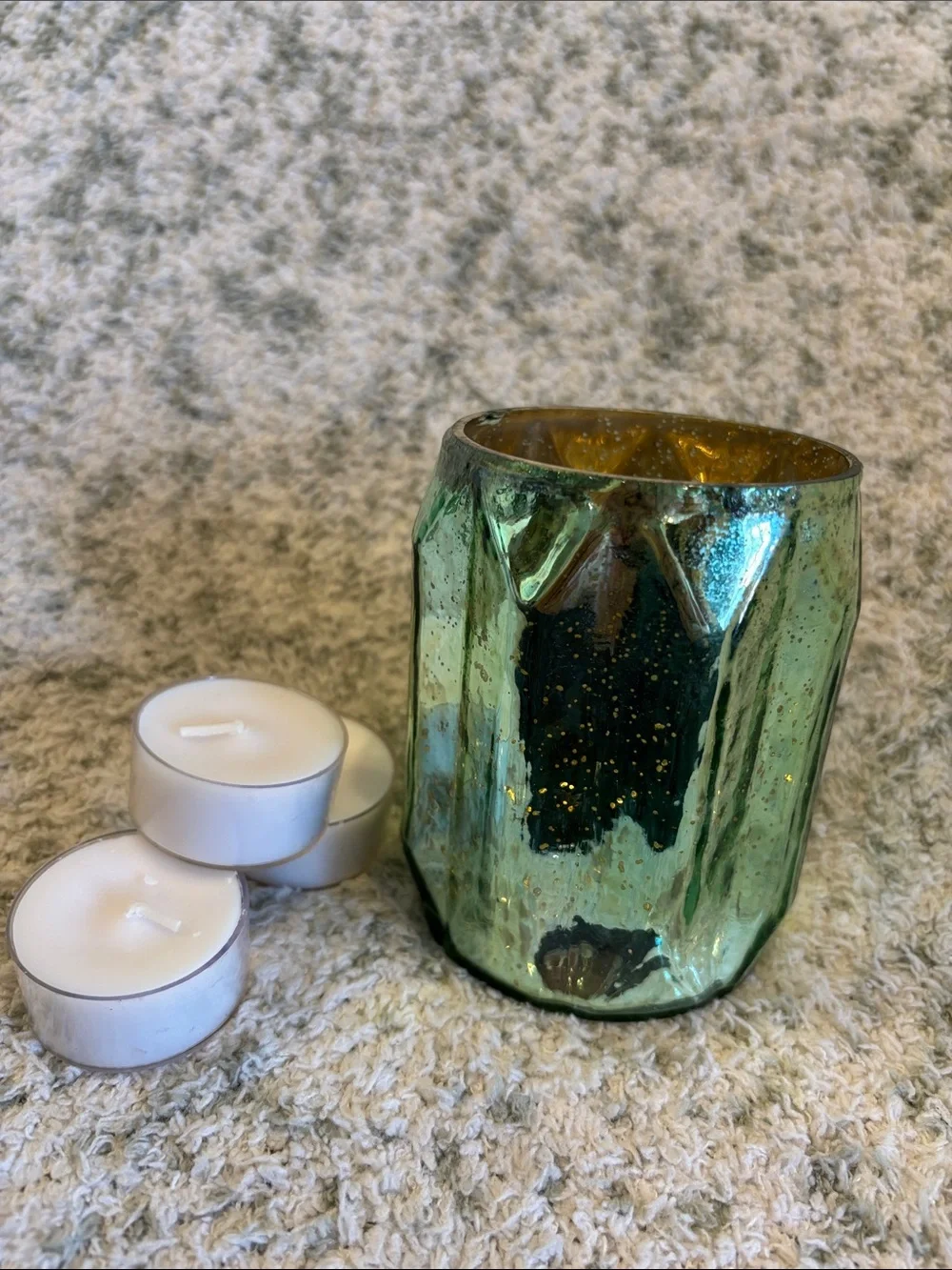 Decorative Sage Green Mercury Glass Votive Candle Holder NWT Pier One 3.75x3”
